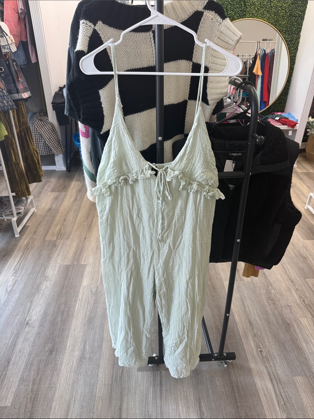 ASOS Pale Green Ruffle-Trim Sleeveless Jumpsuit